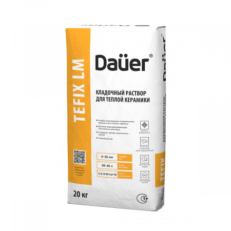 Теплоизоляционный кладочный раствор для теплой керамики Dauer TEFIX LM 20 кг Зима